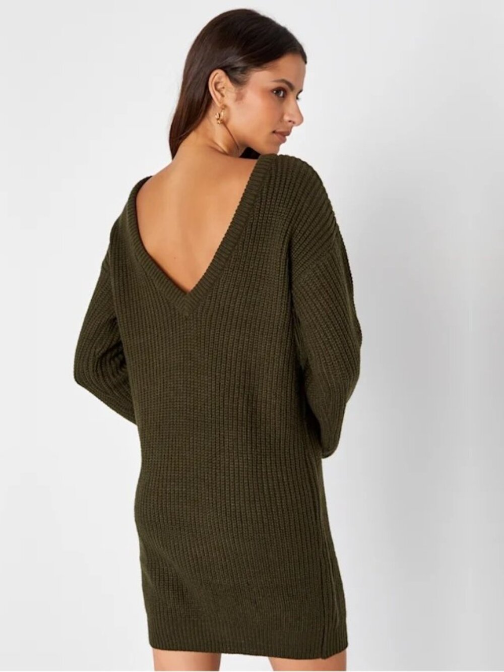 2/$30 Lulus Bringing Sexy Back Olive Green Backless Sweater Dress Small #A2983 - Picture 6 of 9